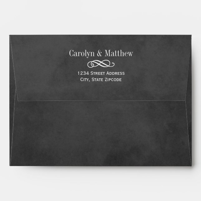 Vintage Black Chalkboard Flourish Wedding Envelope (Back (Top Flap))