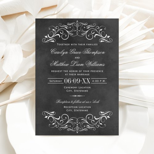 Vintage Wedding Invitations | Chalkboard Flourish Custom Announcements