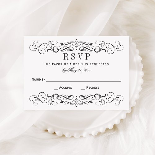 Vintage Black Chalkboard Flourish Wedding RSVP Card