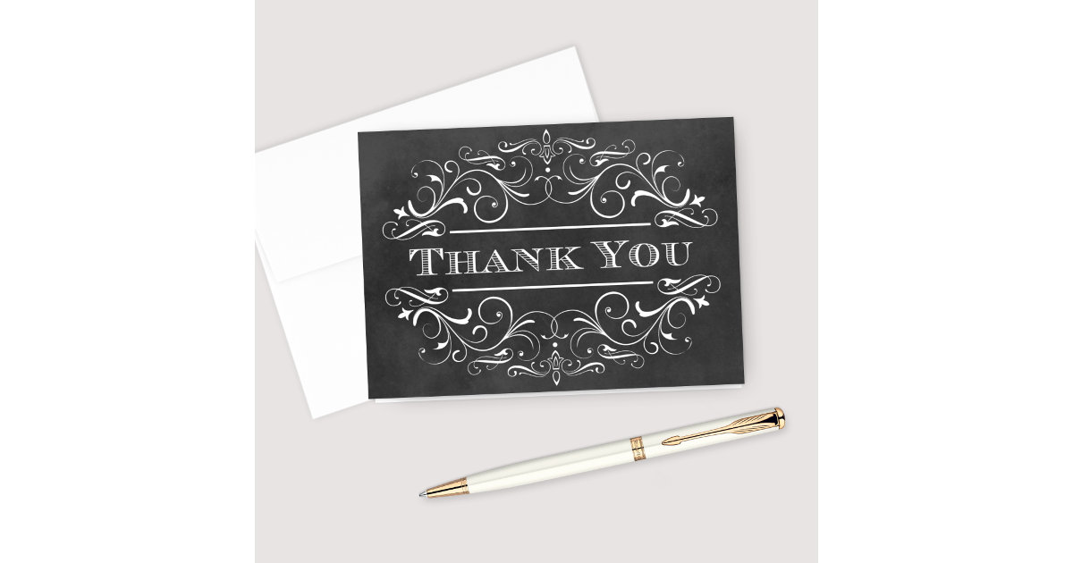 Vintage Black Chalkboard Flourish Wedding Thank You Card | Zazzle