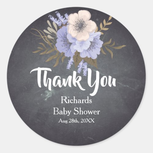 Vintage Black Chalkboard Flowers Thank You Favor C Classic Round Sticker