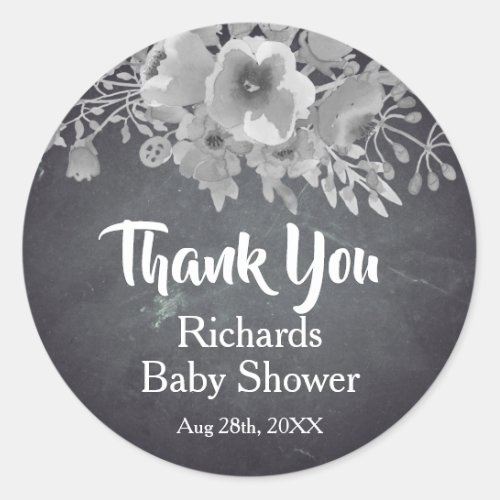 Vintage Black Chalkboard Flowers Thank You Favor Classic Round Sticker