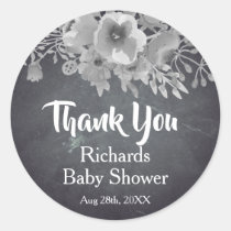 Vintage Black Chalkboard Flowers Thank You Favor Classic Round Sticker