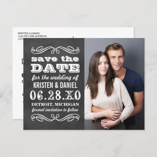 Vintage Black Chalkboard Photo Save the Date Announcement Postcard