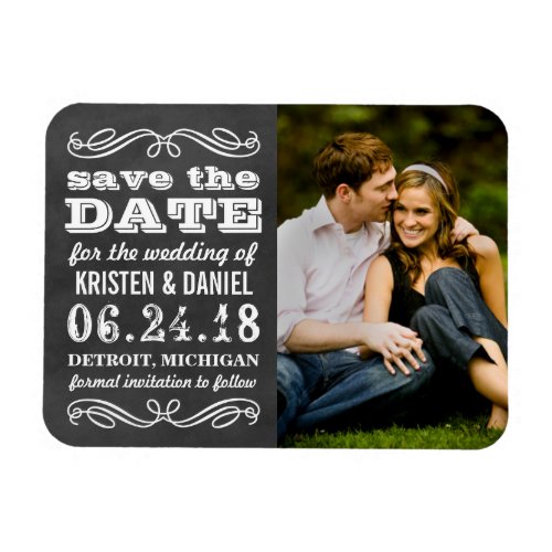 Vintage Black Chalkboard Photo Save the Date Magnet