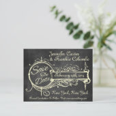 Vintage Black Chalkboard Save The Date Announcement Postcard (Standing Front)
