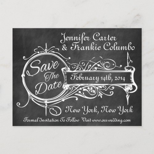 Vintage Black Chalkboard Save The Date Announcement Postcard