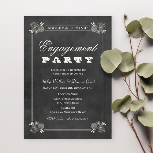 Vintage Black Chalkboard Wedding Engagement Party Invitation