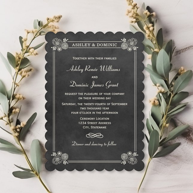 Vintage Black Chalkboard Wedding Invitation (Creator Uploaded)