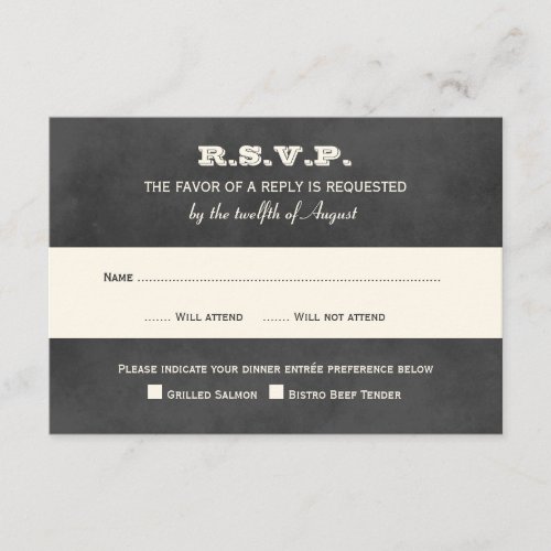 Wedding RSVP Postcards | Vintage Black Chalkboard