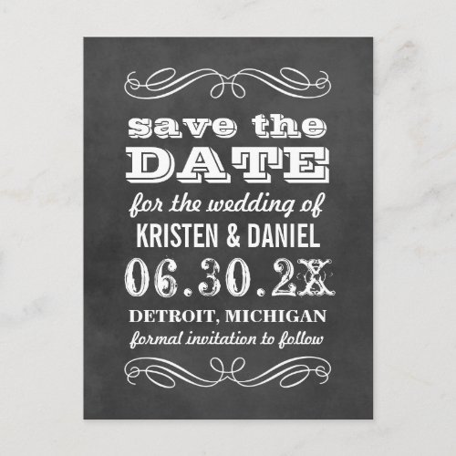 Vintage Black Chalkboard Wedding Save the Date Announcement Postcard