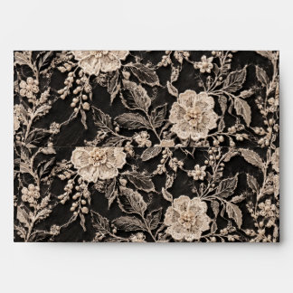 Vintage Black Champagne Floral Lace Lined Wedding Envelope