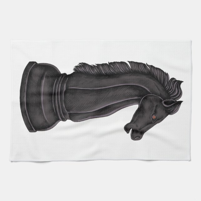 Vintage black chess piece kitchen towel (Horizontal)