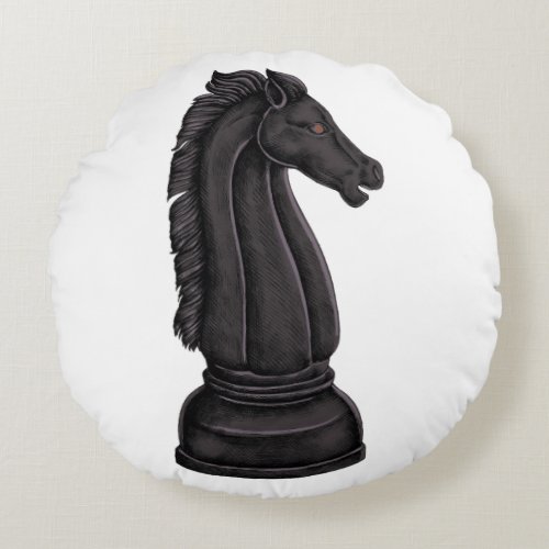 Vintage black chess piece round pillow