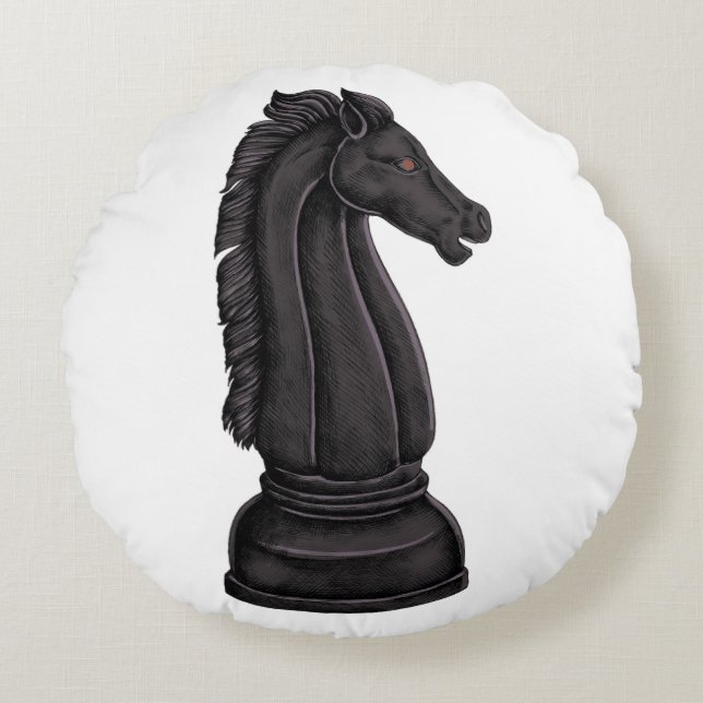 Vintage black chess piece round pillow (Front)