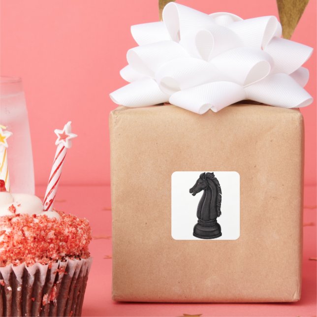 Vintage black chess piece square sticker (Party)