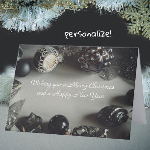 Vintage Black Christmas Ornaments with Ribbon Holiday Card