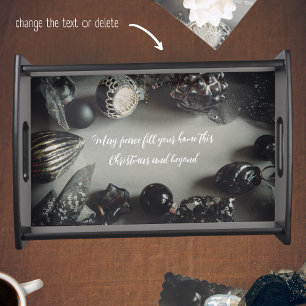Vintage Black Christmas Ornaments with Ribbon Serving Tray