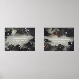Vintage Black Christmas Ornaments with Ribbon Wall Art Sets