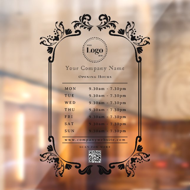 Vintage Black Company Logo QR code Opening Hours Window Cling (Sheet 2)
