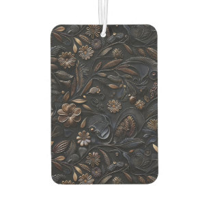 Vintage black copper tooled leather car floor mat air freshener