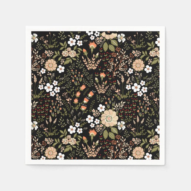 Vintage Black Country Floral Wedding Party Napkins (Front)