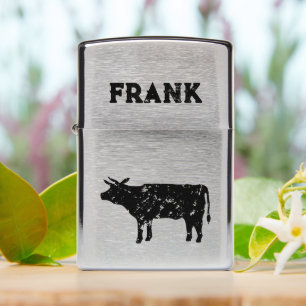 Vintage black cow silhouette personalized zippo lighter