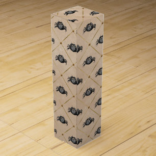 Vintage Black Crab on Beige Pattern Wine Box