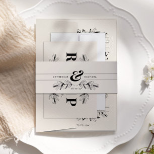 Vintage Black & Cream Botanical Elegant Wedding Invitation Belly Band