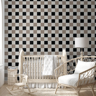 Vintage Black Cream Checkered Gingham Retro Wallpaper