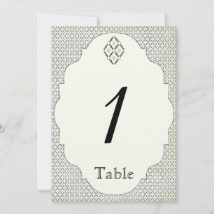 Vintage Black Cream Diamond Wedding Table Number