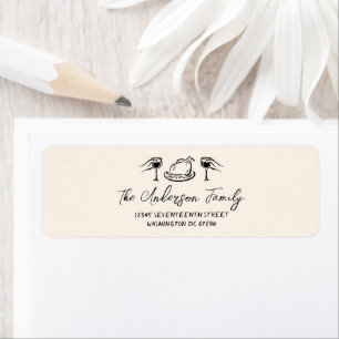 Vintage Black & Cream Hand Drawn Merry Christmas Label