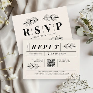 Vintage Black & Cream Retro Wedding QR Code RSVP Enclosure Card