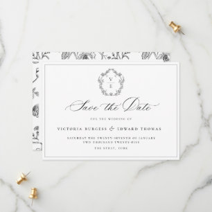 Vintage Black Crest Monogram Wedding QR Code Save The Date