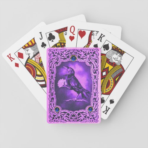 Vintage Black Crow in Pink Purple Blue Playing Cards