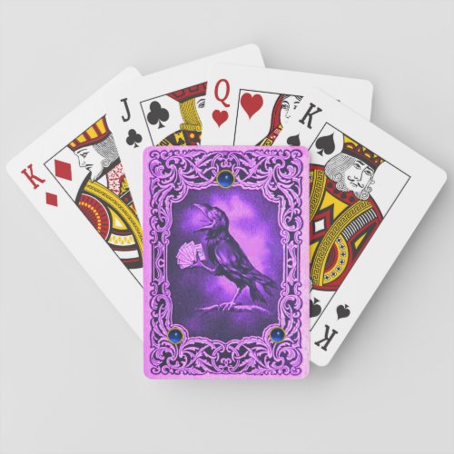 Vintage Black Crow in Pink Purple Blue Poker Cards