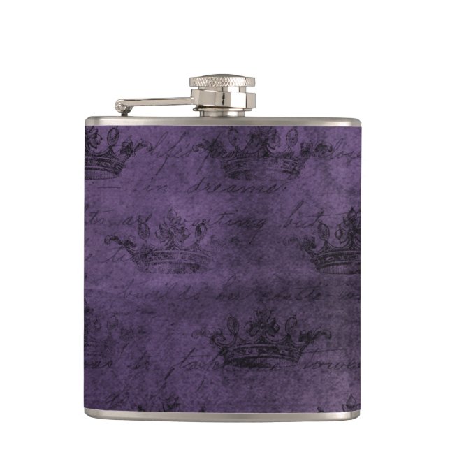 Vintage Black Crown Royalty Dark Purple Flask (Front)
