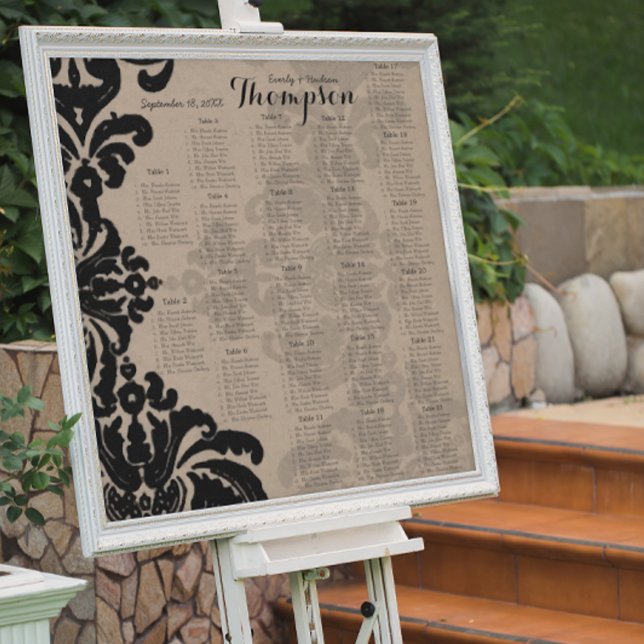 Vintage Black Damask Brown Paper Seating Chart (Creator Uploaded)
