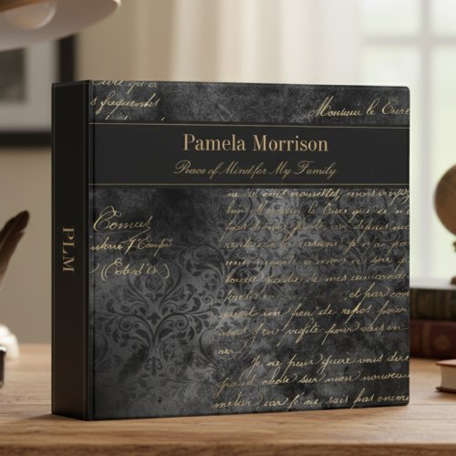Vintage Black Damask & Gold End of Life Planner 3 Ring Binder Vintage Black Damask & Gold End of Life Planner 3 Ring Binder