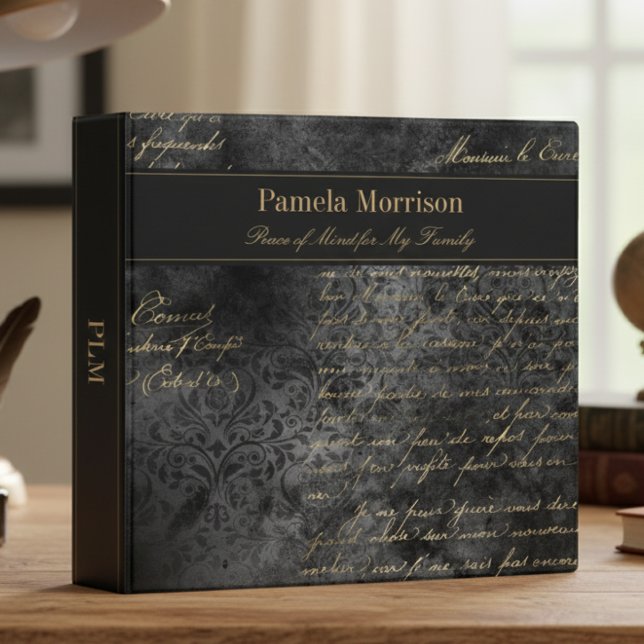 Vintage Black Damask & Gold End of Life Planner 3 Ring Binder (Vintage Black Damask & Gold End of Life Planner 3 Ring Binder)