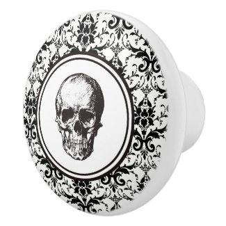 Vintage Black Damask Pattern Skull HALLOWEEN