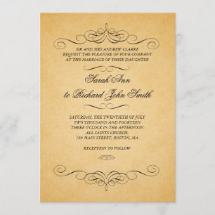 Vintage Black Damask Swirls Flourish Wedding Invitation