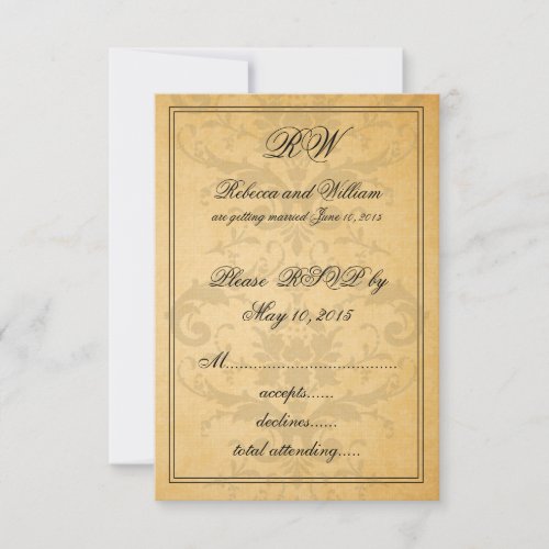 Vintage Black Damask Wedding RSP Cards