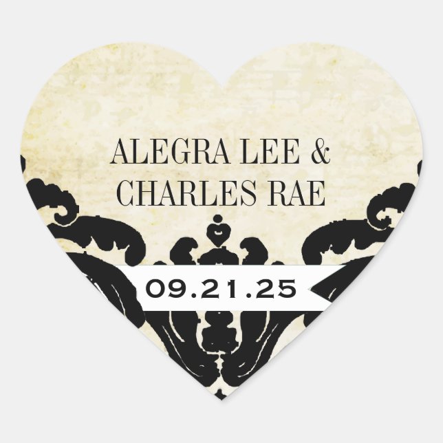 Vintage Black Damask Wedding Sticker (Front)