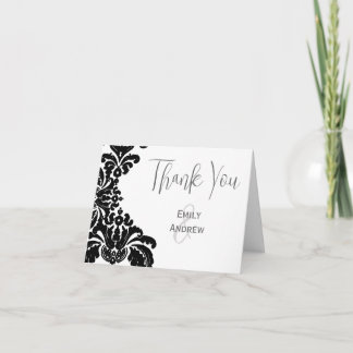Vintage Black Damask Wedding Thank You Card