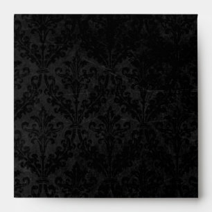 Vintage Black Damask with Ornament: Linen Square Envelope