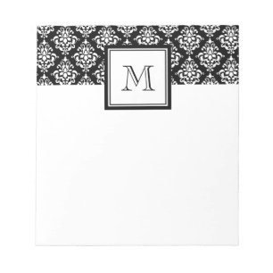 VINTAGE BLACK DAMASK YOUR MONOGRAM NOTEPAD