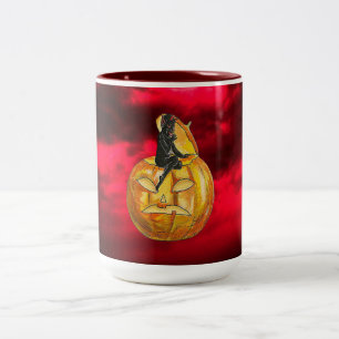 Vintage Black Devil on Jack o' Lantern & Red Cloud Two-Tone Coffee Mug
