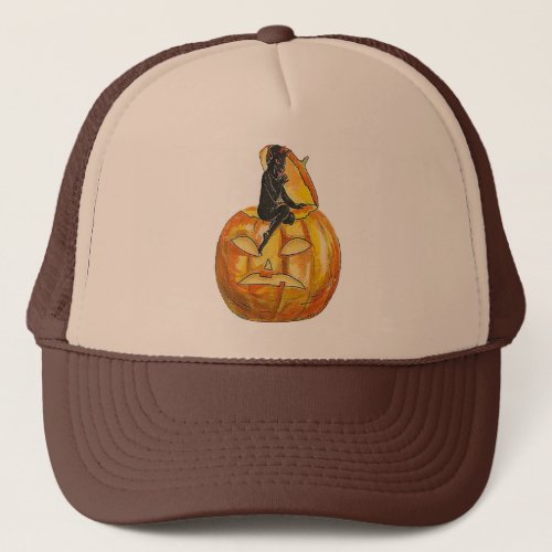 Vintage Black Devil on Jack o Lantern Trucker Hat