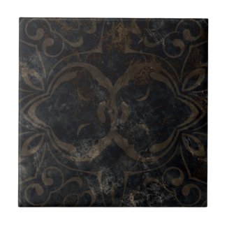 Vintage Black Distressed Whitewashed Marble-Look Ceramic Tile
